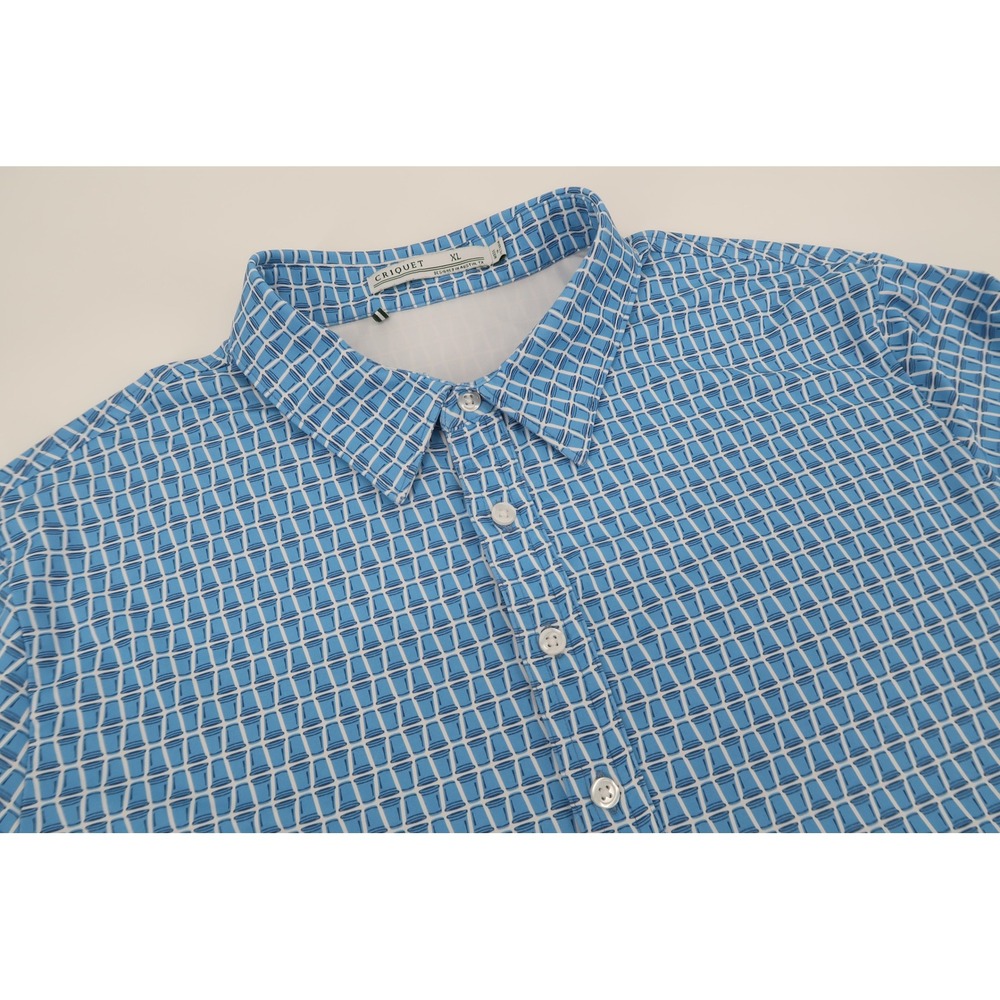 Criquet Polo Shirt Mens XL Blue Solo Cup Print Monarch Beach Performance Stretch